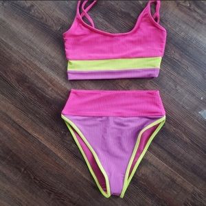 Beach Riot matching bikini set. Pink/purple colorblock. New w/ tags
